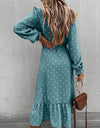 Casual Ruffle V Neck Lantern Sleeve Dress