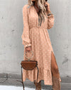 Casual Ruffle V Neck Lantern Sleeve Dress