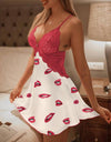 V Neck Spaghetti Straps Floral Print Nightgown