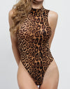 Casual Turtleneck Sleeveless Leopard Bodysuit
