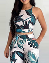 2-piece set palm leaf print sling suit