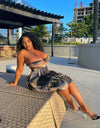 Two Piece Short Backless Strapless Crop Top and High Waist Skinny Knee-length Skirt