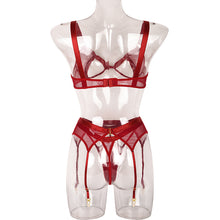 Cargar imagen en el visor de la galería, Wireless Lace Hollow Out Sexy 3 Piece Set
