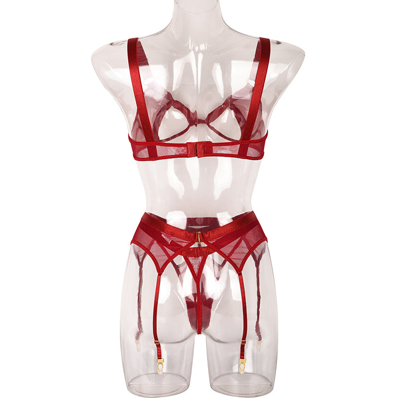 Wireless Lace Hollow Out Sexy 3 Piece Set
