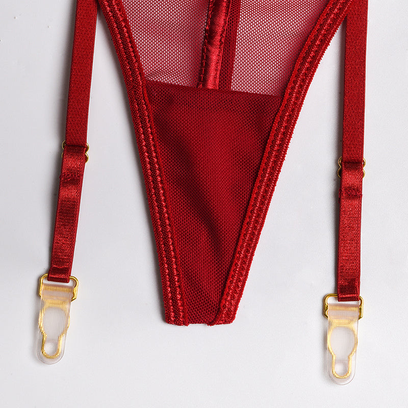 Wireless Lace Hollow Out Sexy 3 Piece Set