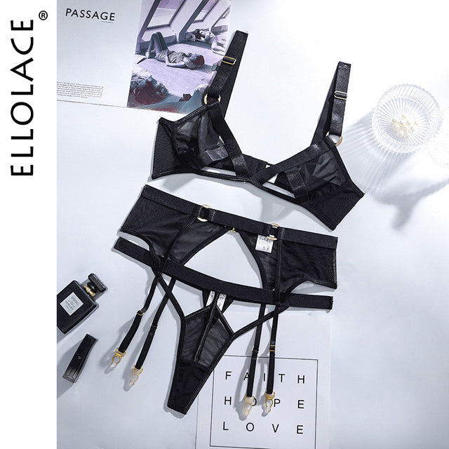 Wireless Lace Hollow Out Sexy 3 Piece Set