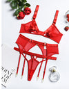 Wireless Lace Hollow Out Sexy 3 Piece Set