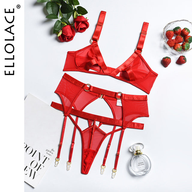 Wireless Lace Hollow Out Sexy 3 Piece Set