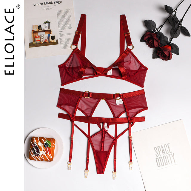 Wireless Lace Hollow Out Sexy 3 Piece Set
