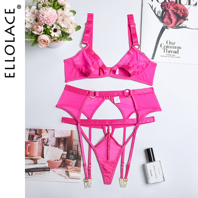 Wireless Lace Hollow Out Sexy 3 Piece Set