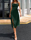 Cowl Neck Satin Party Dress