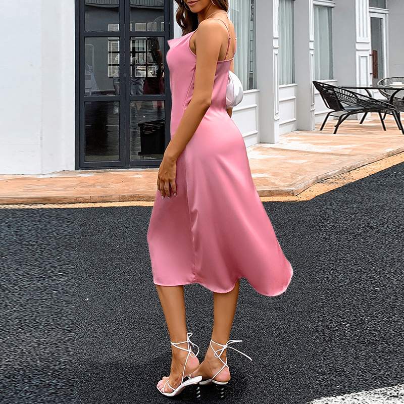 Cowl Neck Satin Party Dress