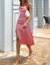 Cowl Neck Satin Party Dress