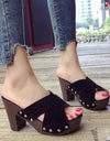 Cross Strap Chunky Heel Open Toe Sandal