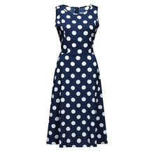 將圖片載入圖庫檢視器 Elegant Sleeveless Polka Dot Print Blue Flared Dress
