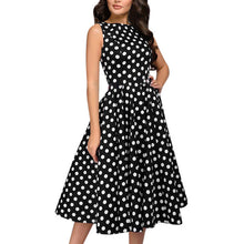 將圖片載入圖庫檢視器 Elegant Sleeveless Polka Dot Print Blue Flared Dress
