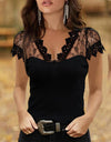S-5XL Casual V-neck Lace Short Sleeve T-shirt
