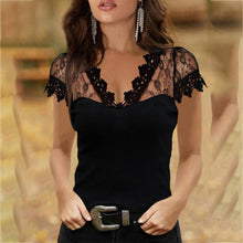 将图片加载到图库查看器，S-5XL Casual V-neck Lace Short Sleeve T-shirt
