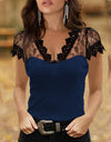 S-5XL Casual V-neck Lace Short Sleeve T-shirt