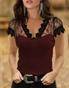 S-5XL Casual V-neck Lace Short Sleeve T-shirt