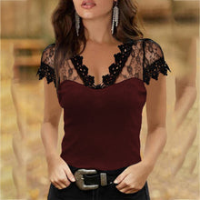 将图片加载到图库查看器，S-5XL Casual V-neck Lace Short Sleeve T-shirt
