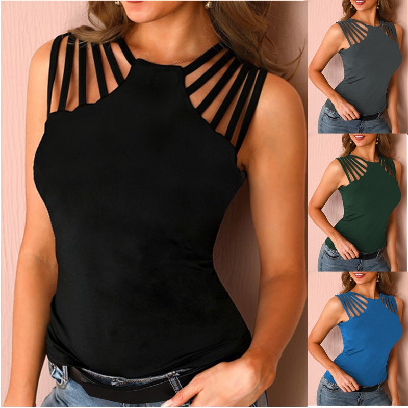 Knitted Off-Shoulder Hollow T-Shirt