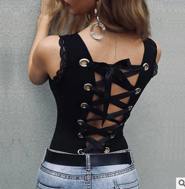 Backless Hollow Bandage Solid Color Camisole
