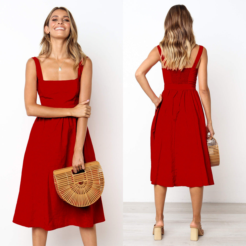 New Sexy Backless A-line Dress With Spaghetti Strap