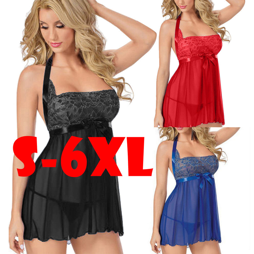 S-6XL Lace Night Dressing Gown