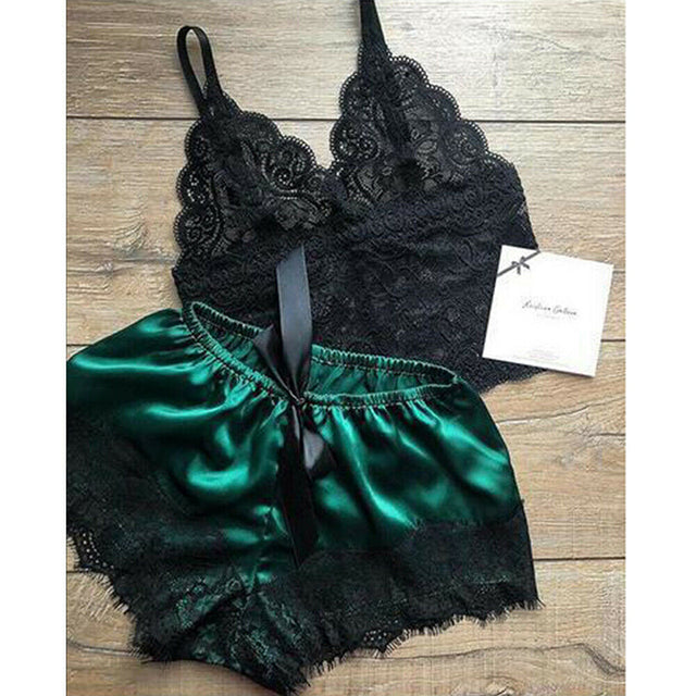 Lace Pajama V Neck Satin