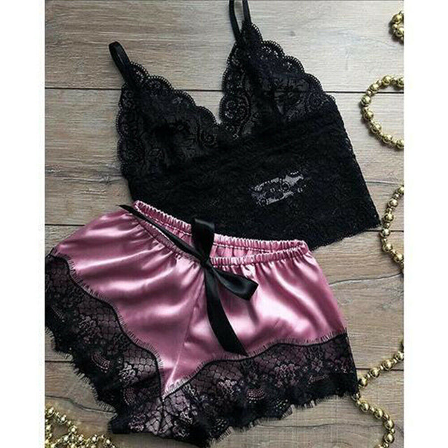 Lace Pajama V Neck Satin